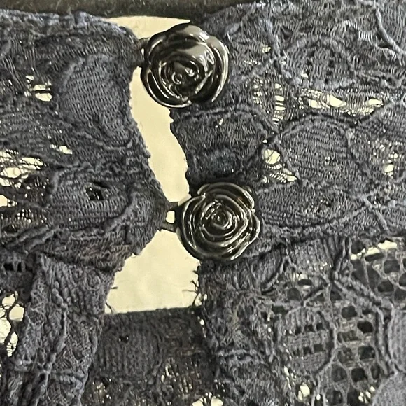 Farm Rio Black Lace Long Sleeve Top romantic bohemian edgyM. NWT
